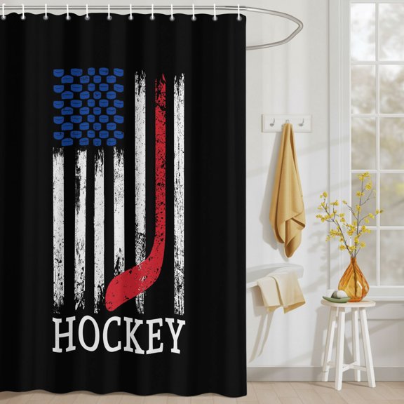 Firefighter American Flag Thin Red Line Shower Curtain Set, Waterproof Shower Curtains With Grommet Hooks, Hockey Sport Privacy Bathroom Curtain for Bathtub 72x72IN