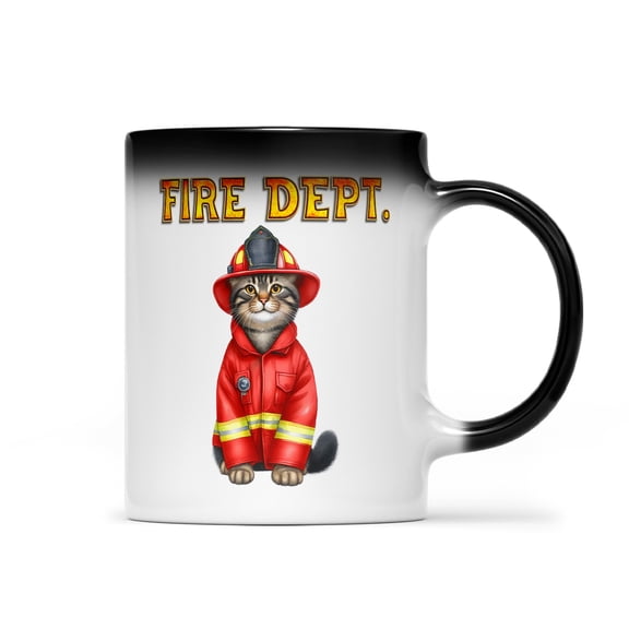 Firefighter American Shorthair Hero Rescue Fire Dept Fireman USA Flag Heat Color Changing Mug Cat Lover Kitten Owner Gifts Magic Coffee Mug - 02026