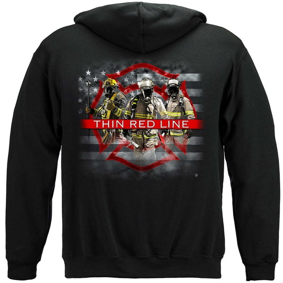 Firefighter American's Flag Thin Red Line Firefighter 8oz 50/50 Black Hooded Sweat Shirt 4X-Large
