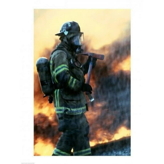 Firefighter At A Rescue Operation Poster Print, 18 x 24