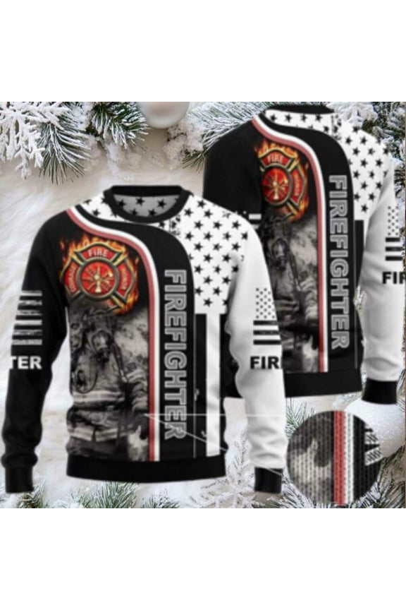 Firefighter Awesome Christmas Sweater Christmas Crewneck Sweater