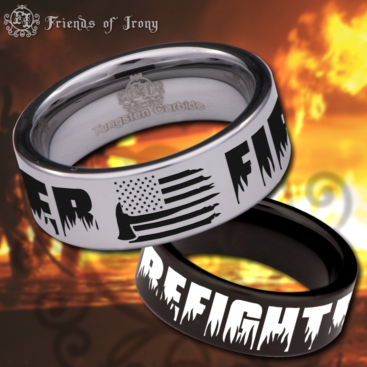 Firefighter Axe American Flag Tungsten Carbide Ring - Walmart.com