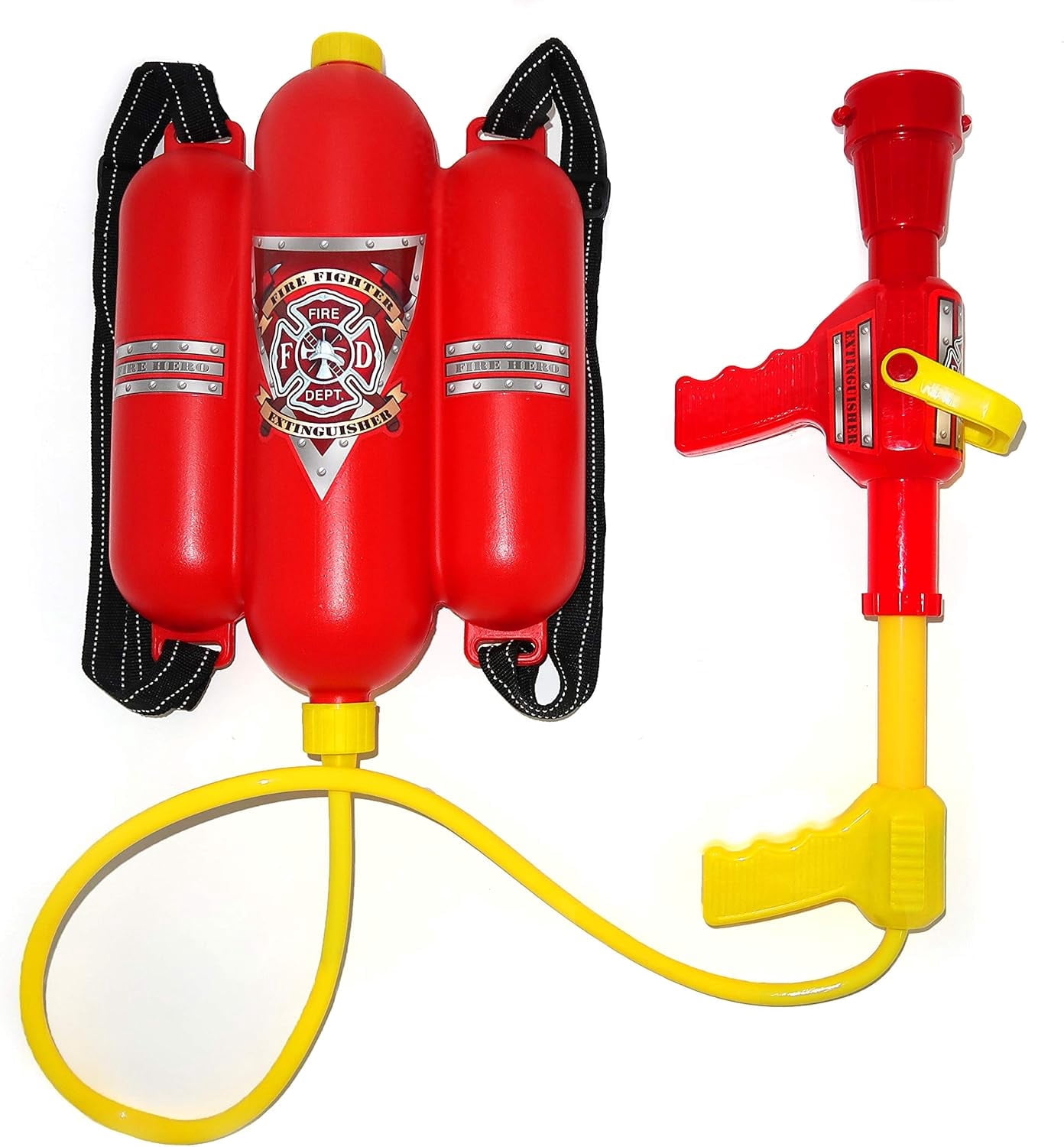 4E's Novelty Firefighter Backpack Water Gun – Tank with Hose Blaster for Outdoor Play Kids