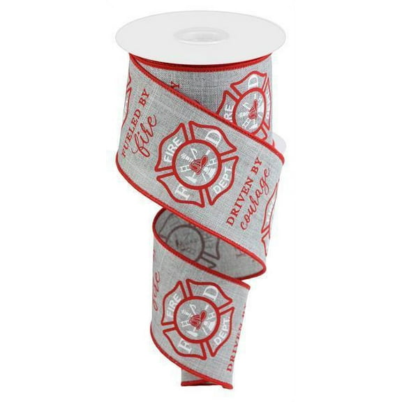 Firefighter Badge Wired Edge Ribbon - 2.5" x 10 Yards (Light Grey)