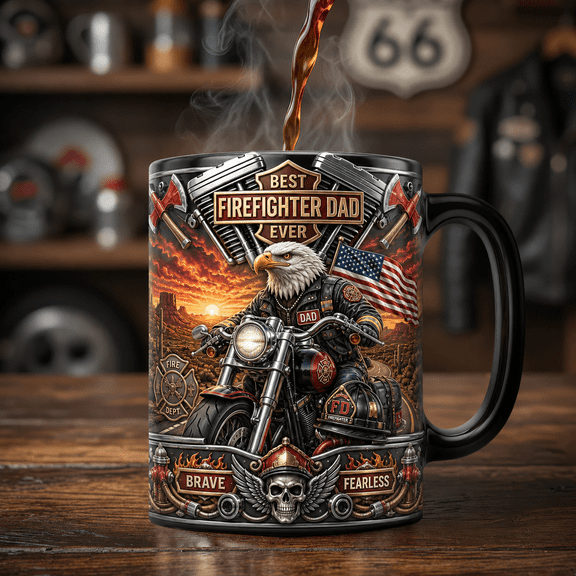 Firefighter Biker Dad Mug, Best Firefighter Dad Ever, Gift for Motorcycle Dad