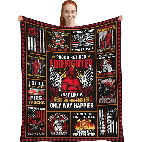 Firefighter Blanket, Firefighter Gifts for Men Fireman Dad Husband Boyfriend Son, American Thin Red Line Flag Throw Blankets, Fire Fighter Gifts for Adults, First Responders Blanket 60"x50"