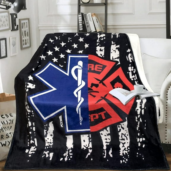 Firefighter Blanket Flannel Throw Blanket Retirement for Dad Husband Son Boyfriend Lightweight Breathable All Seasons Super Soft Bed Sofa Couch Foldable Unisex 150x200 Firemen 60x80