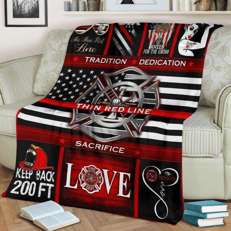 Firefighter Blanket Thin Red Line Fleece Sherpa Blanket Gift Ideas