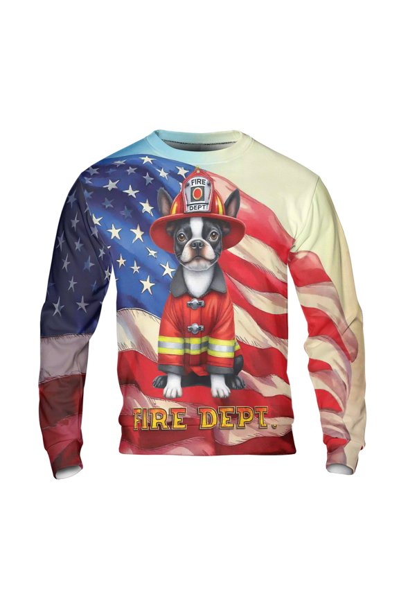 Firefighter Boston Terrier Hero Rescue Fire Dept Fireman USA Flag All Over Print 3D Sweatshirt Unisex Merch Gentleman Dog Lover Gifts - 02026