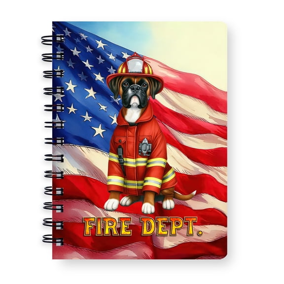 Firefighter Boxer Hero Rescue Fire Dept Fireman USA Flag Spiral Bound Journal Boxers Dog Lover Gifts Idea 5x7in Spiral Notebook - 02026