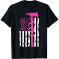 thumbnail image 1 of Firefighter Breast Cancer Awareness USA Flag Pink Ribbon T-Shirt, 1 of 3