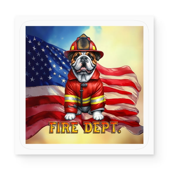 Firefighter Bulldog Hero Rescue Fire Dept Fireman USA Flag Vinyl Sticker Dog Lover Gifts Idea Waterproof Decal Art Decor - 02026