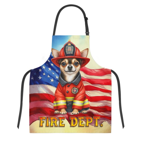 Firefighter Chihuahua Hero Rescue Fire Dept Fireman USA Flag Apron Dog Lover Gifts Idea for Cooking Grilling Baking Painting Gardening - 02026