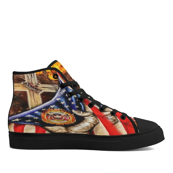 Firefighter Christian Cross High Top Canvas Shoes Sneakers Black Size 4.5