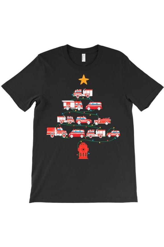 Firefighter Christmas Gifts Funny Fire Department Tree Holiday Graphic T-Shirt - Stocking Stuffer G5701, Up to 5XL