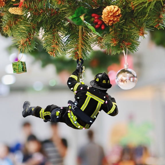 Firefighter Christmas Ornament Climbing Fireman Hanging Pendant, Acrylic Xmas Tree Ornament Gift for Hero, Holiday