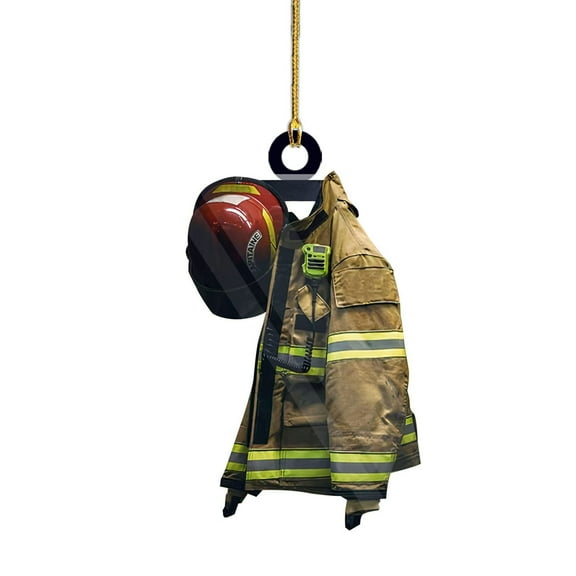 Firefighter Christmas Ornament Tree Decor 2D Flat (Not 3D Ornament), Gifts for Fireman Paramedic Fire Department Smokejumper First Responder, Rear View Mirror Car Accessories