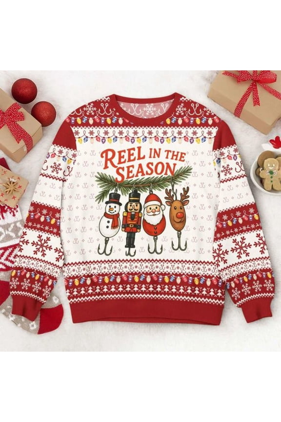 Funny Fishing Reel in The Season Ugly Christmas Sweater