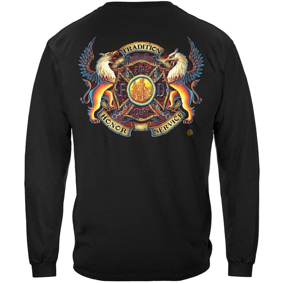 Firefighter Coat Of Arms Firefighter 100% Cotton Black Long Sleeves T-Shirt X-Large
