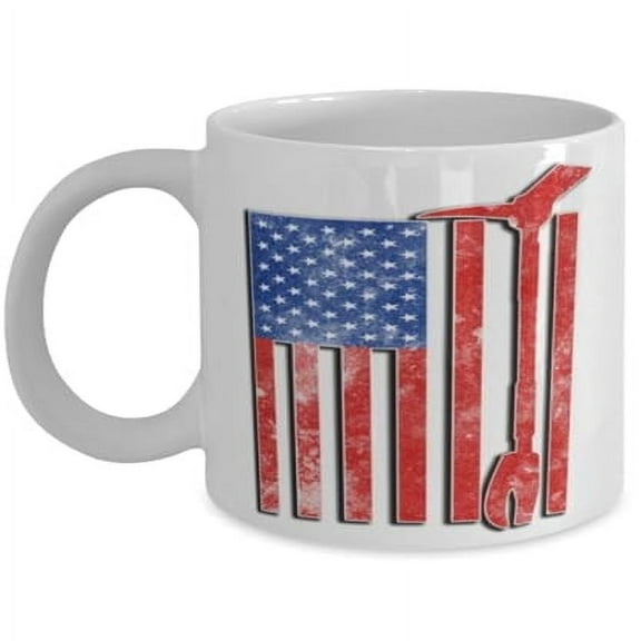 Firefighter 11 oz Coffee Mug - American Flag Fireman White Ceramic Gift