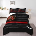 thumbnail image 1 of Firefighter Comforter Set Twin Size,American Flag Geometric Stripes Bedding Set,Boys Girls Adults Room Decor,Fire Fighting Truck Tools Down Comforter,Red Black Fashion Duvet Insert, 1 of 7