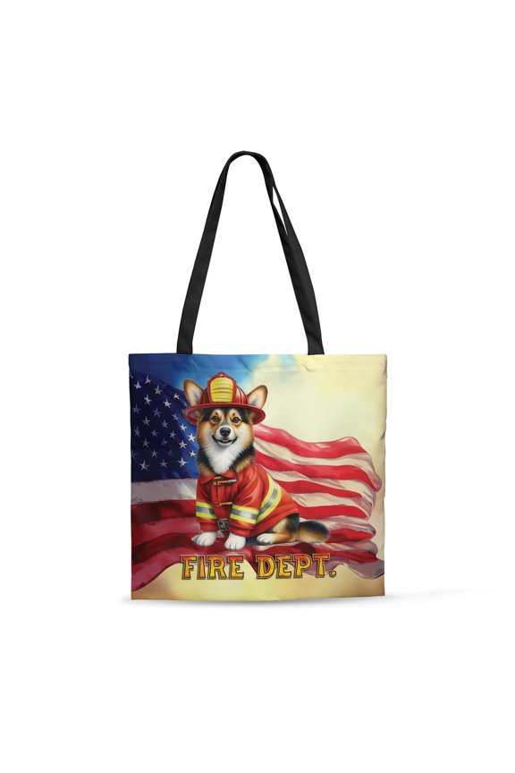 Firefighter Corgi Hero Rescue Fire Dept Fireman USA Flag All Over Print 3D Canvas Tote Bag Welsh Corgi Dog Lover Gifts Idea Reusable Handbag - 02026