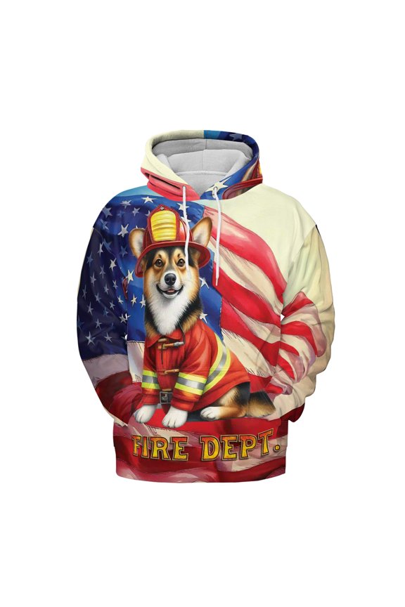 Firefighter Corgi Hero Rescue Fire Dept Fireman USA Flag All Over Print 3D Hoodie Unisex Merch Hoodies Welsh Corgi Dog Lover Gifts Idea - 02026