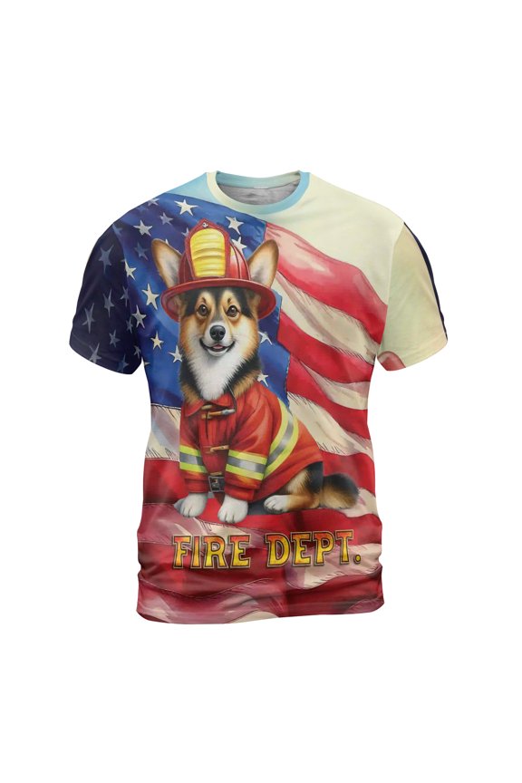 Firefighter Corgi Hero Rescue Fire Dept Fireman USA Flag All Over Print 3D Shirt Unisex Merch Welsh Corgi Dog Lover Gifts Idea - 02026