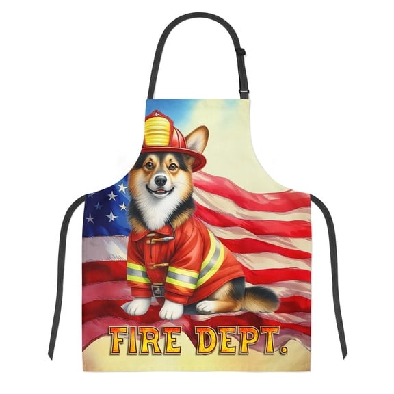 Firefighter Corgi Hero Rescue Fire Dept Fireman USA Flag Apron Welsh Corgi Dog Lover Gifts Idea for Cooking Grilling Baking Painting Gardening - 02026