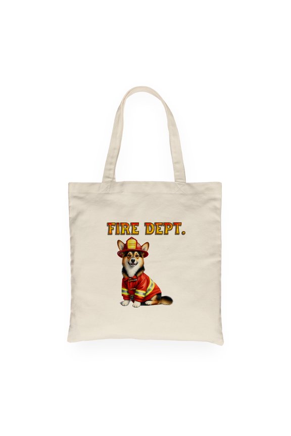 Firefighter Corgi Hero Rescue Fire Dept Fireman USA Flag Canvas Tote Bag Welsh Corgi Dog Lover Gifts Idea Reusable Shopping Grocery Bag - 02026