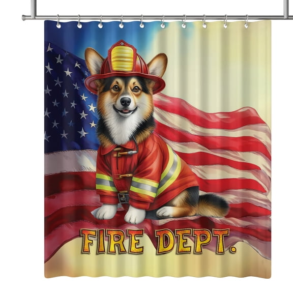 Firefighter Corgi Hero Rescue Fire Dept Fireman USA Flag Shower Curtain Welsh Corgi Dog Lover Gifts Idea Waterproof Bathroom Bathtub Curtain - 02026