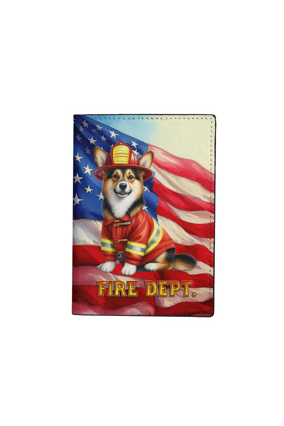 Firefighter Corgi Hero Rescue Fire Dept Fireman USA Flag Travel Passport Wallet Welsh Corgi Dog Lover Gifts Idea PU Leather Passport Holder Cover - 02026