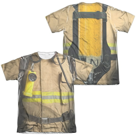 Firefighter Costume (Front - Back Print) - Short Sleeve Shirt - Large