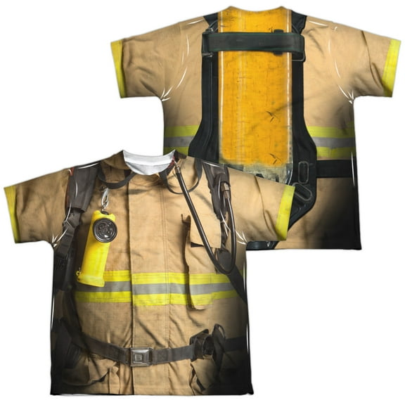 Firefighter Costume (Front - Back Print) - Youth Short Sleeve Shirt - Large