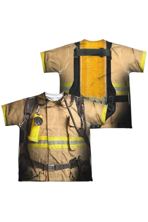 Firefighter Costume (Front - Back Print) - Youth Short Sleeve Shirt - Large