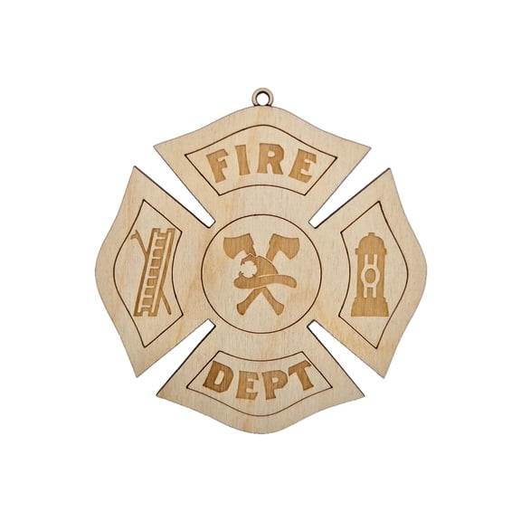 Firefighter Crest LaserCut Wooden Ornament First Responder Holiday Dcor