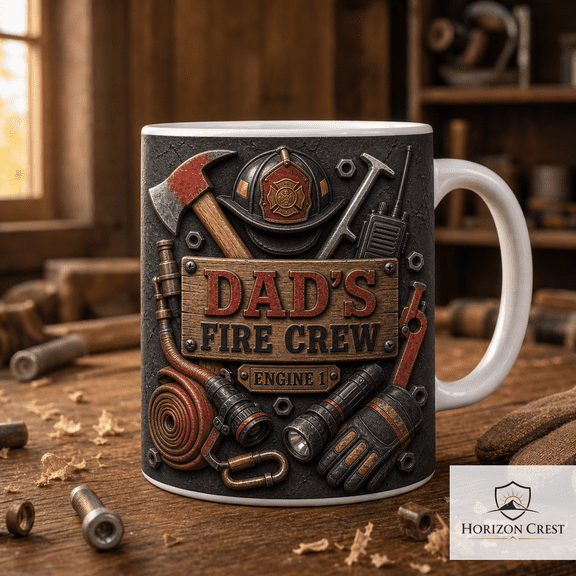 Firefighter Dad Mug with Fire Crew Tools Design, Gift for Dad Firefighter