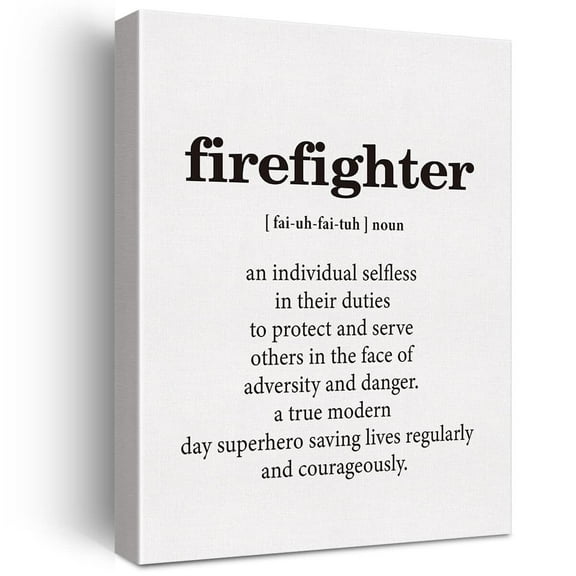 Firefighter Definition Print Canvas Wall Art Office Decor Modern Firefighter Word Painting Canvas Poster Framed Ready to Hang Dictionary Artwork Fire Fighter Gifts