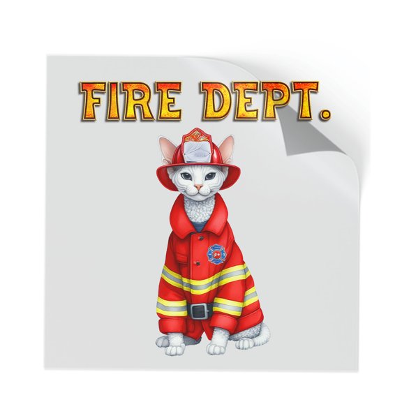 Firefighter Devon Rex Hero Rescue Fire Dept Fireman USA Flag Cutout Transfer Sticker Cat Lover Kitten Owner Gifts Transparent Decal Art Decor - 02026