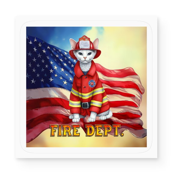 Firefighter Devon Rex Hero Rescue Fire Dept Fireman USA Flag Vinyl Sticker Cat Lover Kitten Owner Gifts Waterproof Decal Art Decor - 02026