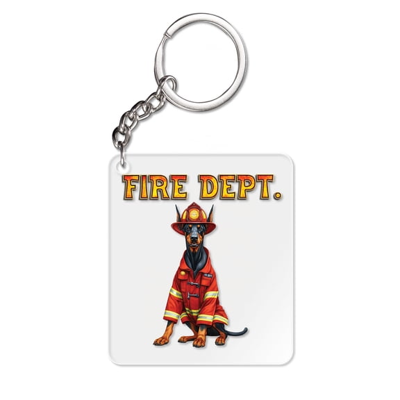 Firefighter Doberman Pinscher Hero Rescue Fire Dept Fireman USA Flag Acrylic Keychain Doberman Dog Lover Gifts Collar Charm Tag Keyring - 02026