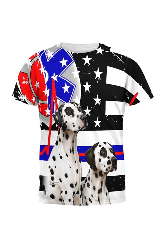 Firefighter EMT Dalmatian Live Forever Thin Red Line Flag All Over Mens T Shirt Multi MD
