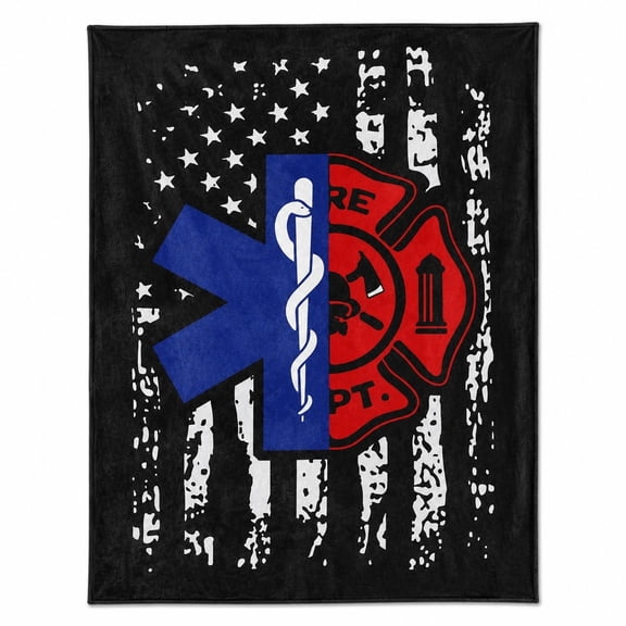 Firefighter EMT Fleece Throw Blanket, Emergency Responder Gift Blanket
