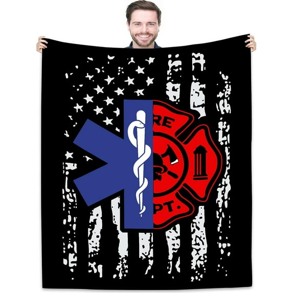 Firefighter EMT Throw Blankets Birthday Gift Idea for Men Dad Husband Son Friend 60"x50" - Practitioner Fireman Firewoman EMS Blanket For Fire Fighter FD Department First in Last Out Responder