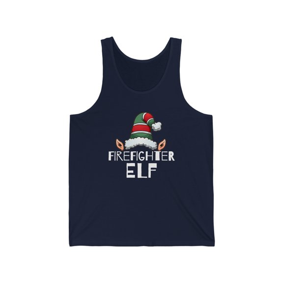 Firefighter Elf Christmas Unisex Tank Top, XS-2XL Holidays Xmas Elves
