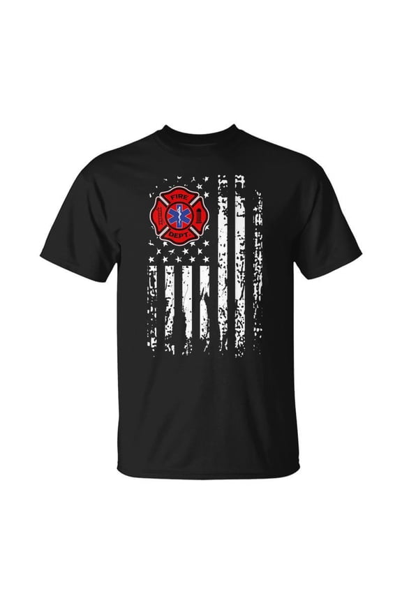 Firefighter Emt Firefighter Ems Usa Flag Back Print Men Women Tshirt Graphic Print Unisex