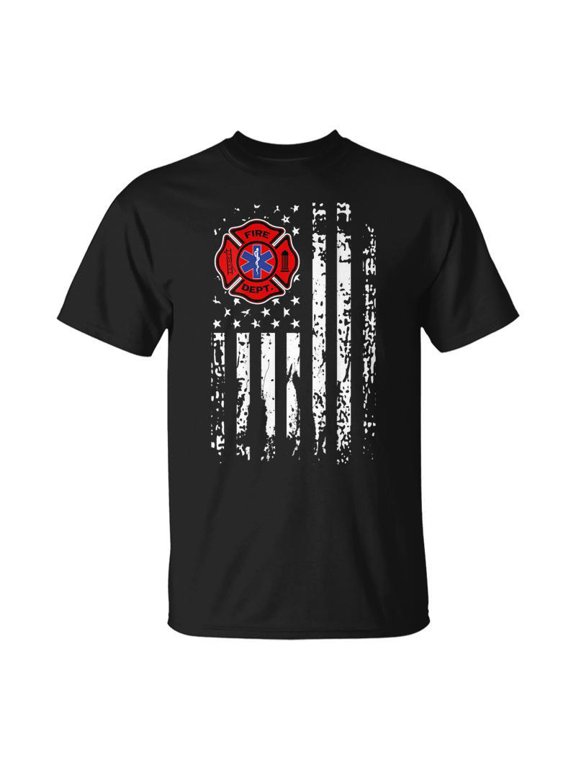 Firefighter Emt Firefighter Ems Usa Flag Back Print Tshirt