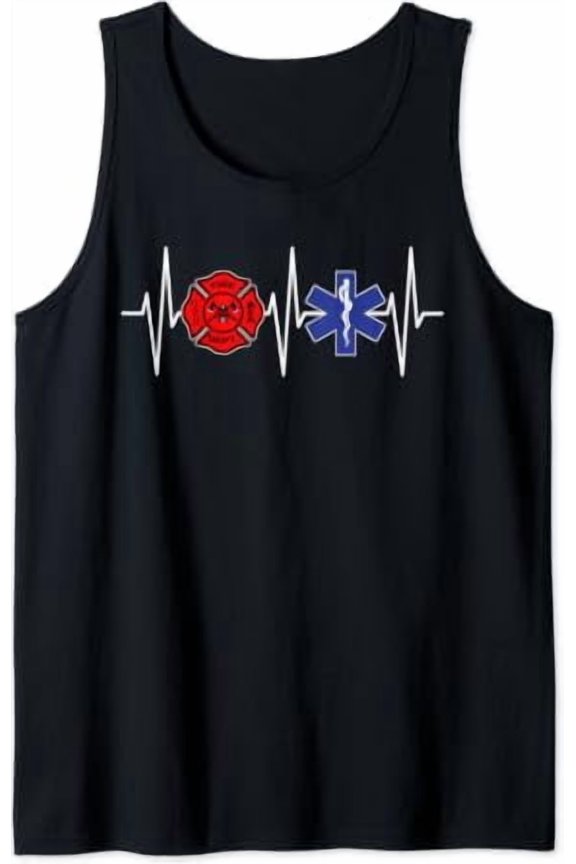 Firefighter Emt Heartbeat Paramedic Ems Firefighting Tank Top Size S-3XL