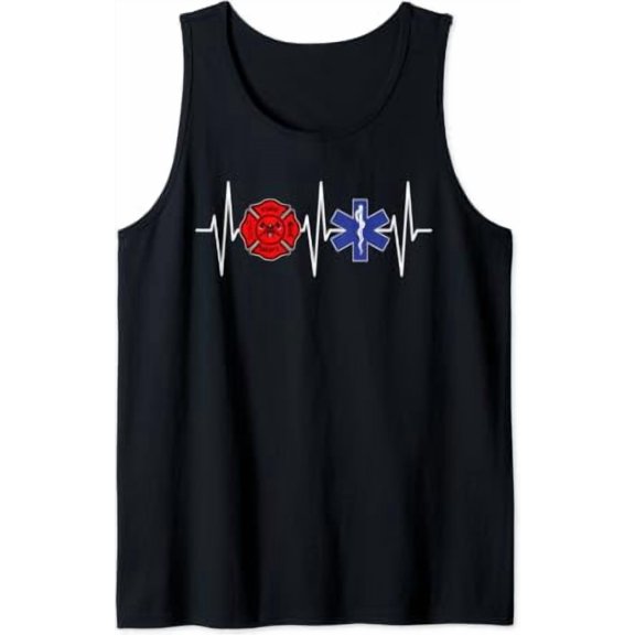 Firefighter Emt Heartbeat Paramedic Ems Firefighting Tank Top Size S-3XL