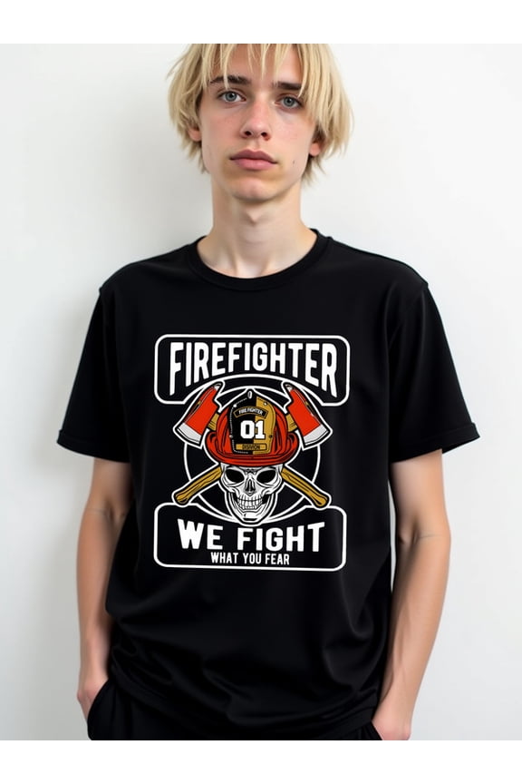 Firefighter: Fearless Hero Men's t-shirt black funny casual Soft and comfortable Hip-hop street style Fashion Unisex Shirt Graphic Tee tshirts